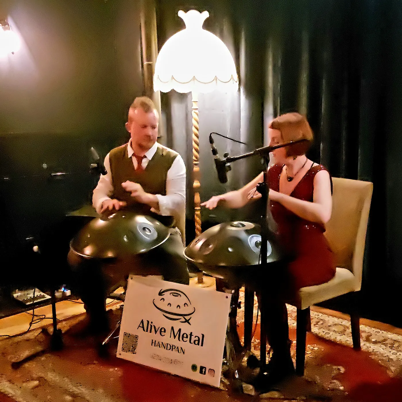 Chewy and Martha performing together as Alive Metal Handpan