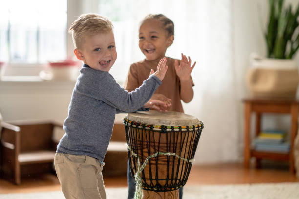 Group of children at an interactive drumming party